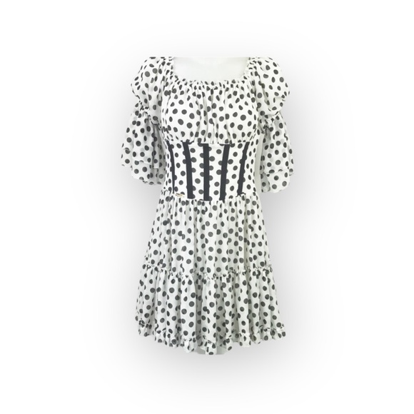 new Babylon Les Femmes ☻ Burlesque Corset Cocktail Dress ☻︎ Black Polka Dots ☻︎ - Picture 5 of 16